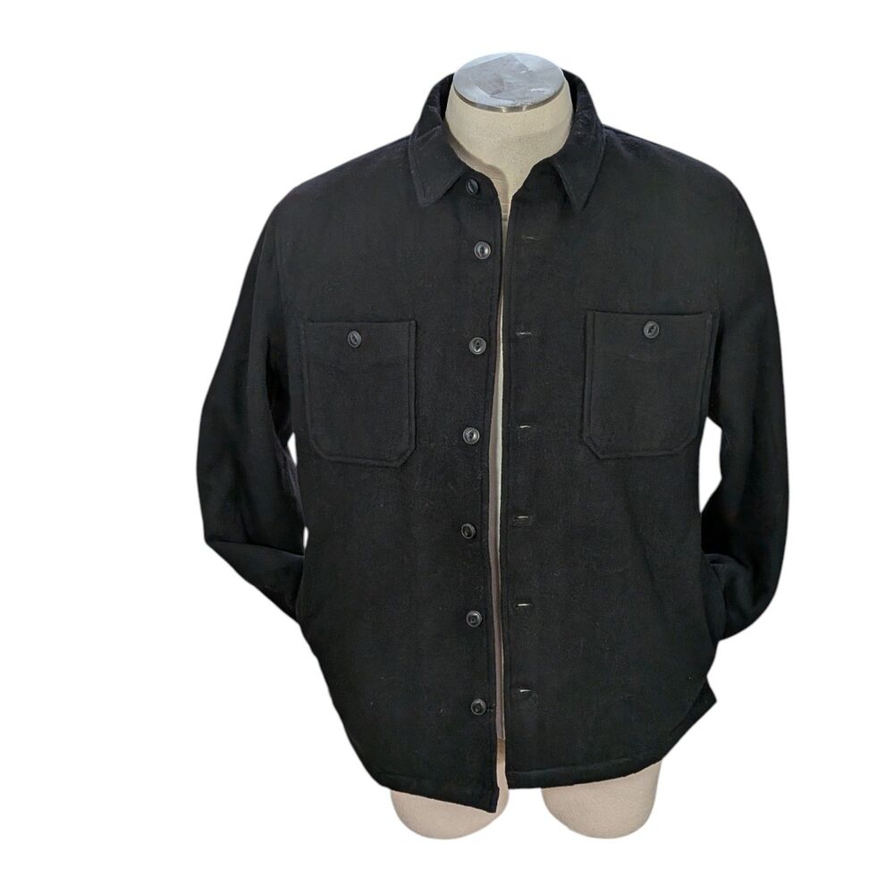 Slate & Stone Black 70% Wool Blend Jacket Chore Coat Size L Overshirt Gorpcore